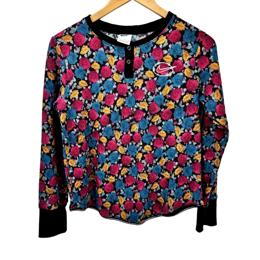 Nike Thermal Shirt Girls‎ XL Floral Blue Pink Gold Long Sleeve Henley Top